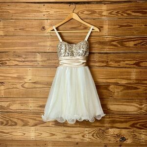 Elegant Sequin Bodice Kids Dress in Gold and Cream